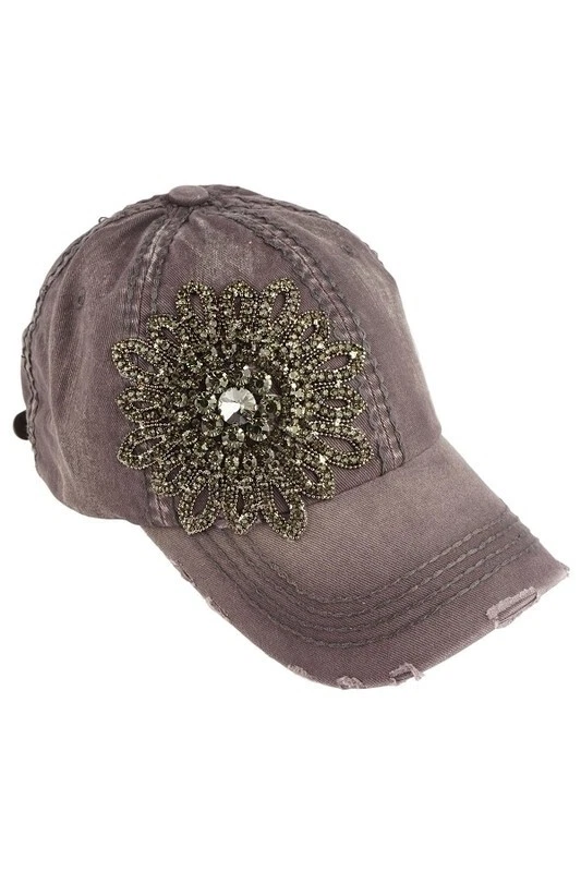 NWT Olive & Pique Bella Glitz Distressed Baseball Cap - Gray - Image 1 of 1