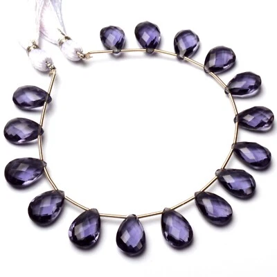 Iolite Color Quartz 14x9 mm Size Faceted Pear Shape Briolette Beads 7" Strand - Image 1 of 4