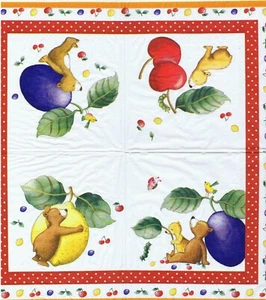 SERVIETTES EN PAPIER OURS OURSON ET FRUITS. PAPER NAPKINS BEAR TEDDY BEAR&FRUITS - Picture 1 of 1