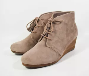 Dr. Scholl's Dakota taupe Stoff Kunstwildleder Quaste Schnürstiefel Keilabsatz Gr. 6,5M - Bild 1 von 6