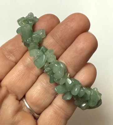 Green Aventurine Quartz Chip Gemstone Stretch Bracelet 2 Rows 6 to 7 " Wrist - Image 1 of 4