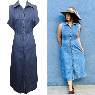 Vintage "CHEROKEE" Sleeveless Button Front Long Jean Dress Women's( M )Tie back - Image 1 of 4