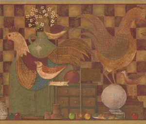 ROOSTERS AND BIRDS WALLPAPER BORDER - DC5010B - Picture 1 of 2