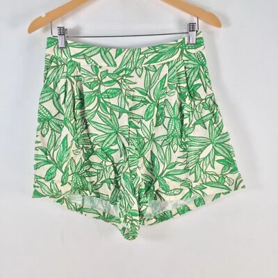 Zara Pantalones Cortos Mujer M Aus 10 Verde Crema Floral Cremallera Viscosa Mezcla 103791 Foto 1 de 4