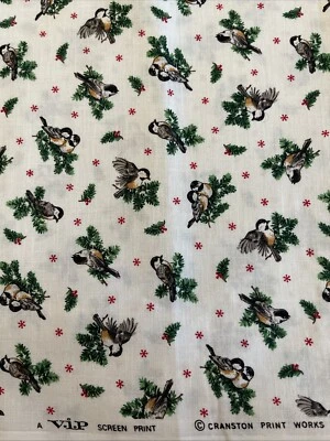 VTG Chickadee Pine Spruce VIP Cranston Cotton Quilt Fabric Winter 36x44" Outdoor - Image 1 of 3