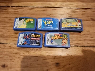 LeapFrog Leapster Learning Game Cartridges Lot of 5 Phonics Math Art Spiderman  - Image 1 of 4