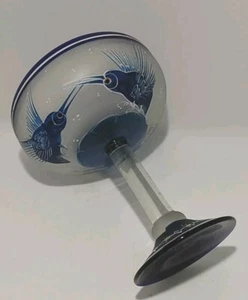 Vidrio Margarita vintage soplado y pintado a mano borde azul cobalto pájaros 6,25" México  - Imagen 1 de 7