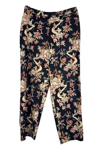 Talbots High Waisted Silk Wool Lined Pants Asian Motif AOP Black Size Petite 8 - Picture 1 of 12