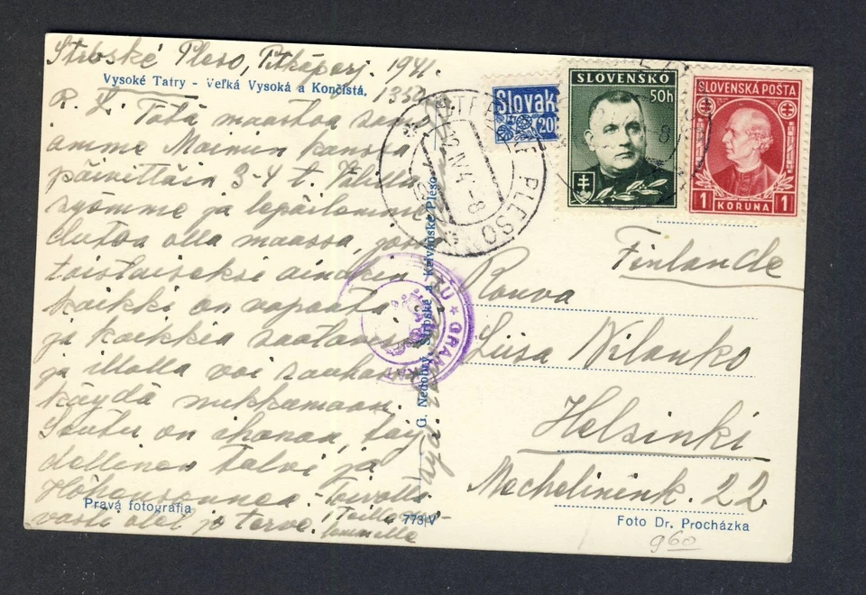 Slovakia 1941 postcard to Finland - Image 1 of 1
