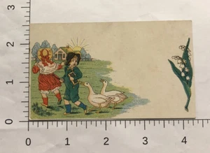 Children With Geese Playing Small Victorian Trade Card VTC 6 - Picture 1 of 2