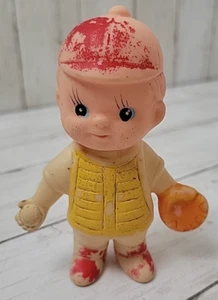 Vintage Rubber Boy Baseball Player Squeaky Toy Red Shoes Hat 4.5” Korea - Picture 1 of 5
