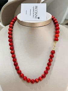 Collana di Corallo Rosso Naturale 9mm con Gancio In Oro Giallo 18 Kt - Imagen 1 de 8