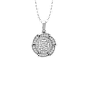 Round Lab Grown Diamond 18" Silver Cable Chain Cluster Pendant 10k White Gold - Picture 1 of 7