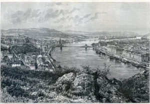 Ungarn, Budapest, Ansicht von Gellért-hegy........Antiker Kupferstich 1878 - Bild 1 von 2