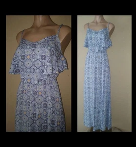 MAXI VESTIDO DE MUJER CON SOLAPA DE FLOTACIÓN AZUL CLARO FLORAL PEQUEÑO SM NUEVO - Imagen 1 de 3