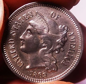 Three Cent Nickel 1869 UNC++ Rare DDO RPD FS 301 or 302 Rare  - Picture 1 of 3