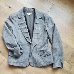 Coldwater Creek Lined Tweed Career Jacket Blazer Grey Sz 8 Button  Front - Picture 1 of 11