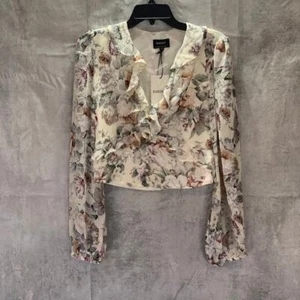 BARDOT Ivory Floral Ruffled V-Neck Long Sleeve Top SZ 6/S - Bild 1 von 7