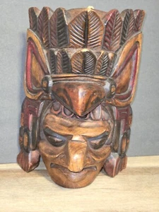 Mayan Hand Carved Wood Mask Mounts Or Free Stands - Picture 1 of 9