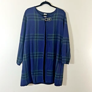 Anne Klein NWOT Black watch plaid Mid length Sweater Jacket XL - Picture 1 of 11