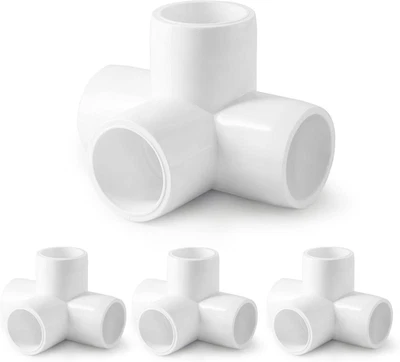 4 Pack 4-Way PVC Pipe Fittings 1/2 Inch Elbow Corner Side Outlet Tee Fittings
