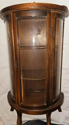 Curio Cabinet 23" Wooden Curved Glass 3 Shelf Table Top/Wall Hanging Salesman's - Image 1 of 4