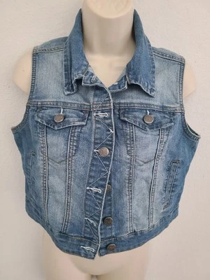 EARL JEAN Women's Size S Cropped Vintage Classic Blue Denim Trucker Vest - Image 1 of 3