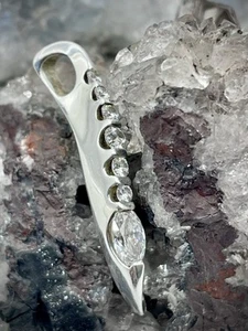 Organic Style 925 Sterling Silver Diamonique Clear Sparkling Stone Wave Pendant - Picture 1 of 17