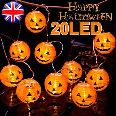 🔥3M 20LED Halloween Curtain Pumpkin Lantern String Fairy Lights Party Decor - Image 1 of 4
