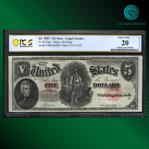 Fr.85 1907 $5 Five Dollar Legal Tender Note, WOODCHOPPER, SCARCE, PCGS 20, 82829 - Picture 1 of 2