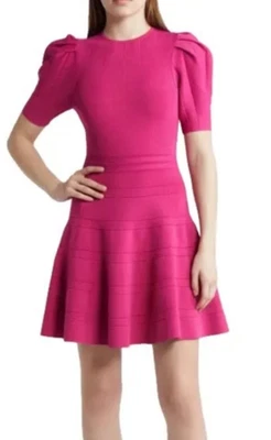 Ted Baker Kleid Damen TB 2 UK 10 Velvey Rosa Strick Puffärmel Engineered Rock - Bild 1 von 4