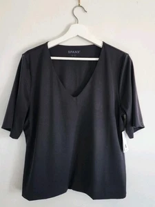 Spanx Donna Plus 2X Nero Shapewear Top a Compressione Scollo a V Mezza Manica Liscio - Foto 1 di 6