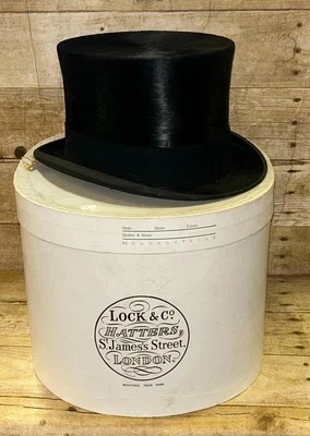 Vintage Black Fur Felt Top Hat Size 7 / 57cm By Lock & Co & Original Box - Image 1 of 4