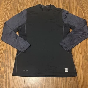 Camisa NIKE Pro Combat Hyperwarm Para Hombres Larga Azul Marino Ajustada Cuello Simulado Dri Fit - Imagen 1 de 12