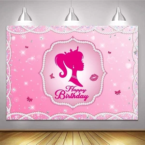 Pink Pearl Princess Birthday Backdrop, 5x7' Girl’s Party, Crown & Sparkle Design - Picture 1 of 5