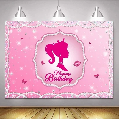 Pink Pearl Princess Birthday Backdrop, 5x7' Girl’s Party, Crown & Sparkle Design - Image 1 of 4