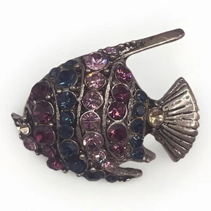 Vintage Fish Brooch Pin 1.25” Signed LS Missing 1 Rhinestone Designer Estate - Picture 1 of 11