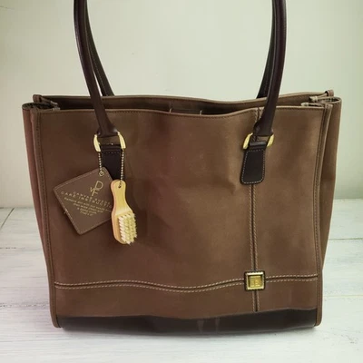Diane Von Furstenberg Large Brown Tote Bag Purse Canvas Suede - Image 1 of 4