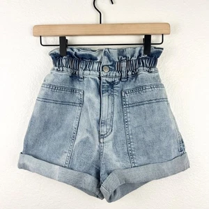 STELLA MCCARTNEY High Waist Paperbag Denim Shorts, Cuffed, Size 25 Rare - Picture 1 of 9