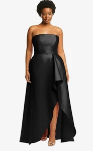 Vestido ALFRED SUNG Negro Sin Tirantes Satinado Drapeado Bolsillo Frontal Abertura 10. 14 - Imagen 1 de 9
