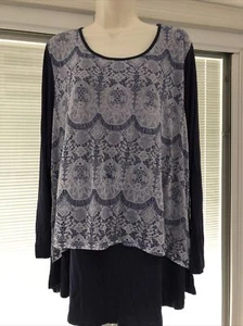 Creation L Womens Blue White L Sleeve Blouse Double Layer Sz 16 - Picture 1 of 3