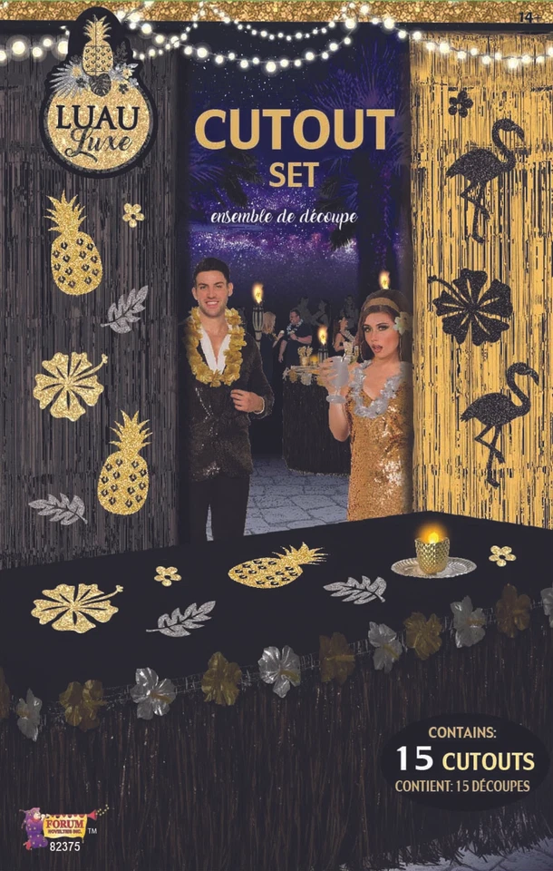 Forum Luau Luxe Hawaiian Decoration Paper 8" Cutouts, 10 CT, Gold Black Silver - Image 1 of 1