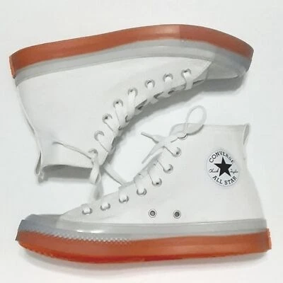 White Canvas Converse Orange Sole Hi Top Sneaker Unisex, Mens US 8, Women's 10 - Image 1 of 4