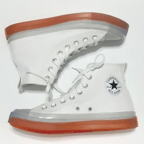 Sneaker alta unisex in tela bianca Converse suola arancione uomo US 8 donna 10