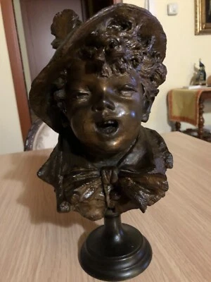 BUSTO DI BIMBO SCULTURA IN BRONZO FONDERIE D ARTE R.HURTAULT NAPOLI “800 - Immagine 1 di 4