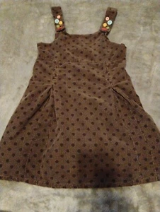 2007 Gymboree Lots of Dots Sz 7 Brown Corduroy Button Jumper Dress Y2k - Picture 1 of 4