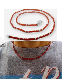 Collana in Corallo Rosso di Argento da 925 Placcato oro bianco da uomo e pietre - Picture 1 of 7