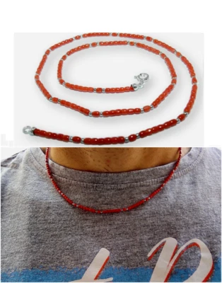 Collana in Corallo Rosso di Argento da 925 Placcato oro bianco da uomo e pietre - Immagine 1 di 4