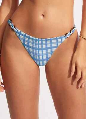 Calça hipster Seafolly Amalfi xadrez aparada azul L54042 feminina tamanho EUA 8 - Imagem 1 de 4