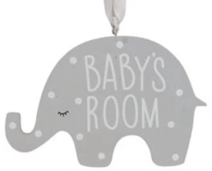 Gisela Graham Grey Wooden Polka Dot Elephant ‘Baby’s Room’ Sign - Picture 1 of 1